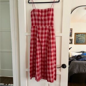 Reformation —  “Christen” linen red gingham dress